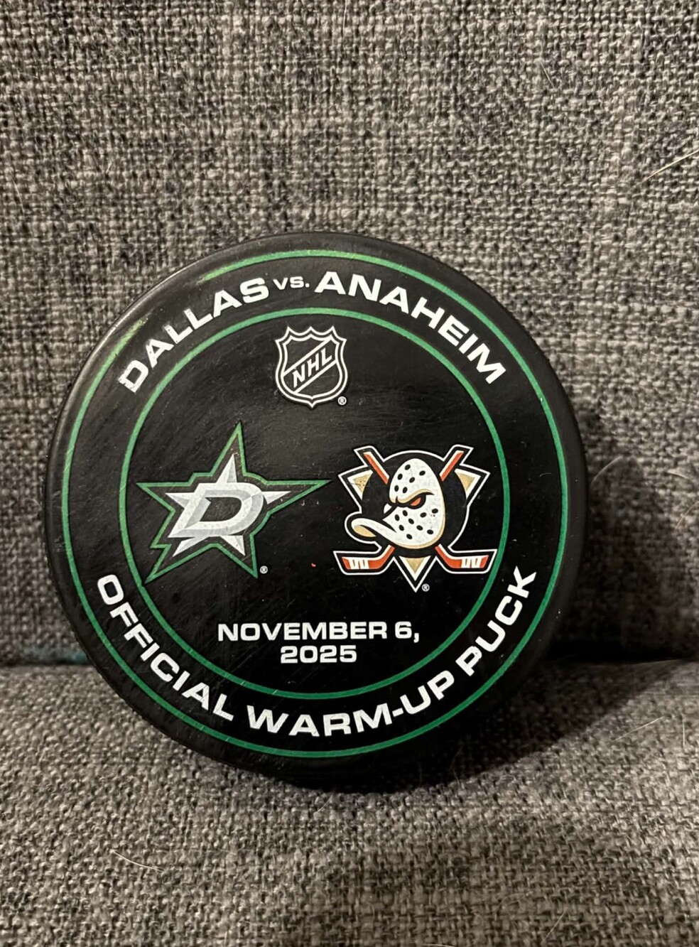 Dallas Stars vs Anaheim Ducks November 6, 2025 Official NHL Warm Up Hockey Puck